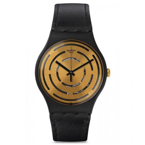 SWATCH Seeing Circles SUOB126 Black Leather Strap