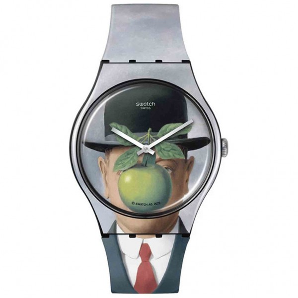 SWATCH Le Fils De L'Homme by Rene Magritte SUOZ350 Blue Silicone Strap