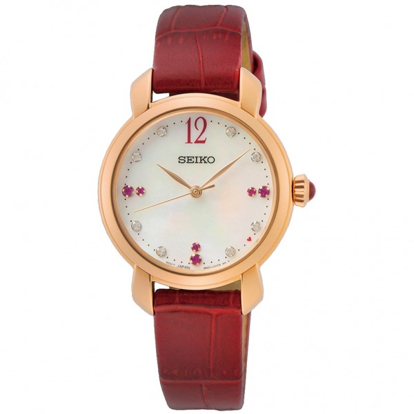 SEIKO Caprice SUR502P1 Valentine's/Mother's Special Edition Crystals Red Leather Strap