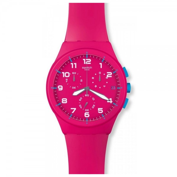 SWATCH Pink Frame SUSR401 Chronograph Fuchsia Silicone Strap