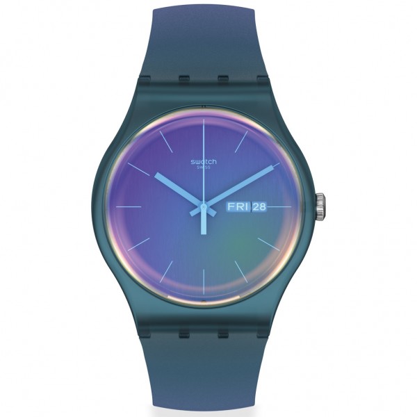 SWATCH Fade To Pink SO29N707 Bioceramic Case-Blue Silicone Strap