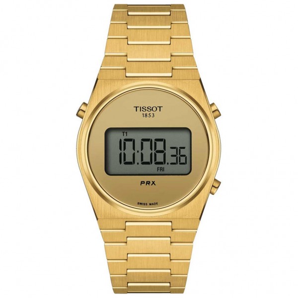 TISSOT T-Classic PRX Digital Dual Time Gold Stainless Steel Bracelet T1372633302000
