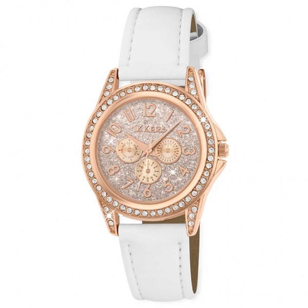 TIKKERS Girls TK0129 Crystals Multifunction White Leather Strap