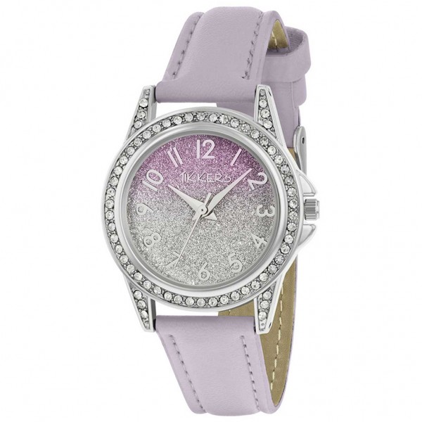 TIKKERS Girls TK0191 Crystals Lilac Leather Strap