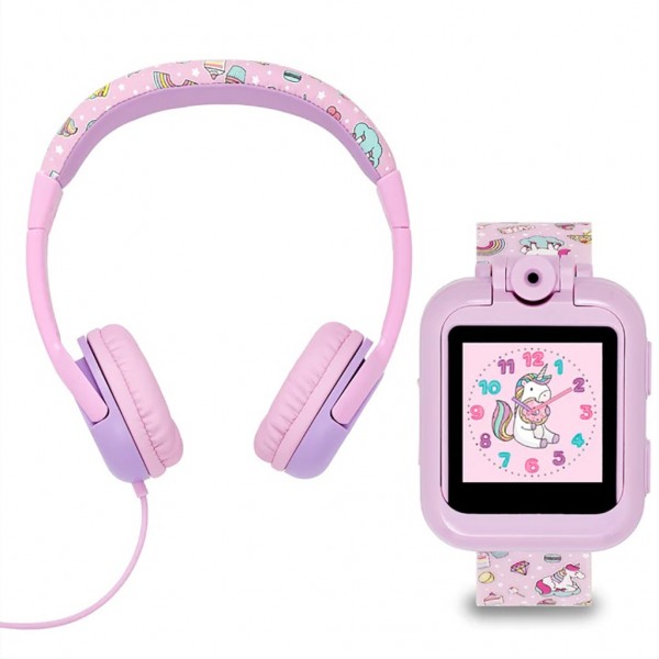 TIKKERS Pink Unicorn Interactive Watch TKS02-003 Lilac Silicone Strap Headphone Set