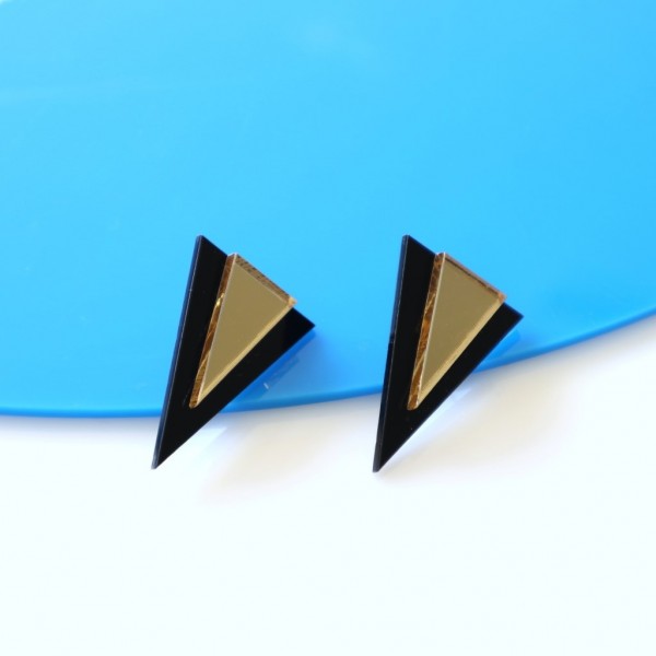 THINK+MAKE Handmade Earing Two Tone Plexiglass-Hypoallergenic Steel | Triangles2-Glam