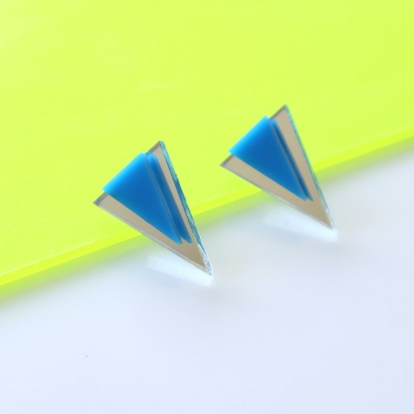 THINK+MAKE Handmade Earing Two Tone Plexiglass-Hypoallergenic Steel | Triangles2-Sky Blue
