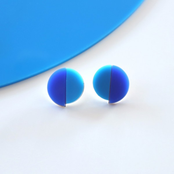 THINK+MAKE Handmade Earing Blue Plexiglass-Hypoallergenic Steel | Two Halves