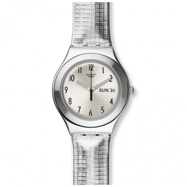 SWATCH Moon Plaided YGS773 Silver Leather Strap