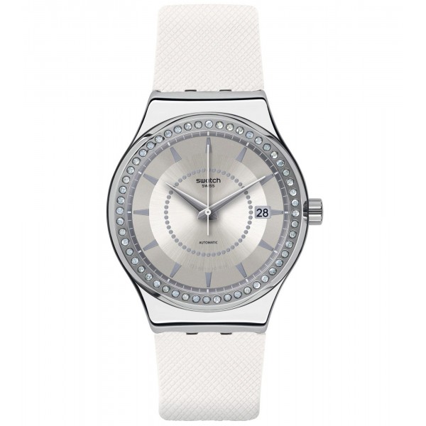 SWATCH Sistem Snow YIS406 Crystals Automatic White Rubber Strap