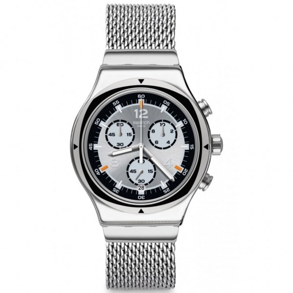 SWATCH TV Time YVS453MA Chrono Silver Stainless Steel Bracelet Large