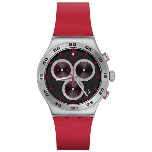 SWATCH Crimson Carbonic Red YVS524 Chrono Red Rubber Strap