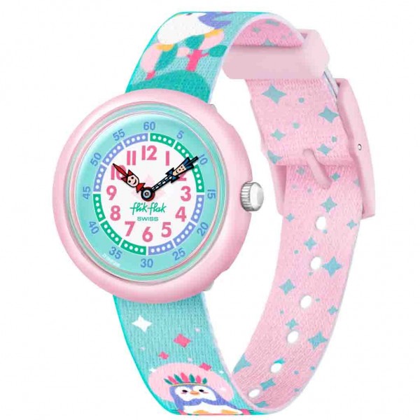 FLIK FLAK Brrrave Pinguins ZFBNP206 Bioceramic Case-Light Blue BioSourced Material Strap